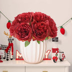 U'Artlines 20 Heads Artificial Peony Silk Flower Leaf for Christmas Holiday New Year Home Office Wedding Party Festival Bar Decor (Red)