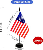 2 Pack America USA Desk Flag, American Table Office Flag with Solid Pole and Stand Base, International Country Flag, 4th of July, Classroom Meeting Desktop Decoration (USA)