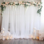 20x10 White Tulle Backdrop Curtains for Parties, Sheer Backdrop Curtain Wedding Photo Background Drapes for Baby Shower Photography Birthday Party