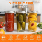 CycleMore 6 Pack Wide Mouth Mason Jars with Airtight Lids and Bands, 24 Oz Canning Glass Jars, Glass Canister for Canning, Fermenting, Pickling, Meal Prep, Overnight Oats, Jam, Jelly