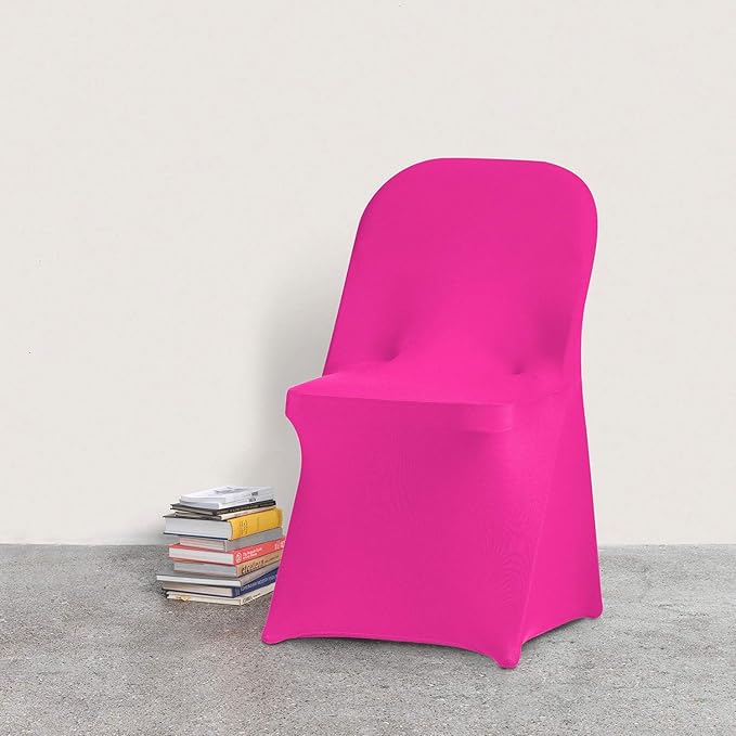 Peomeise Stretch Spandex Folding Chair Cover for Wedding Party Dining Banquet Event (Fuchsia,25pcs)