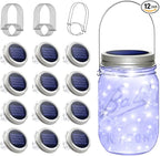 SunKite Solar Mason Jar Lights, 12 Pack 30 LED Waterproof Fairy Firefly Jar Lids String Lights with Hangers(NO Jars), Patio Yard Garden Wedding Decoration - Cool White