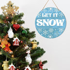 Muktoujaumai Winter Sign Front Door Decor, Christmas Round Hanging Sign Decor Snowflake Xmas Holiday Wall Decorations Winter Wood Sign for Door, Porch, Home, Let It Snow