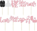 Ephlyn 30Pcs Bride to be Cupcake Toppers Glitter Wedding Cake Topper Decorations I Do Love Heart Ring Cupcake Picks for Bridal Shower Wedding Engagement Party Supplies Pink