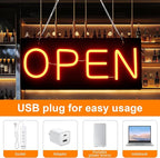 Led Open Sign for Business,OPEN and Close Double sided switching,Powered by 5V USB, And Adjustable Bright,Neon Sign for Storefront Window Glass Door Shop Store Florists Bar 15.7'' X 7''