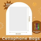 NPLUX 100 Pack Cellophane Bags Small Plastic Cookie Bag Clear Treat Bags with Twist Ties for Small Gift Party Favors, Bakery, Candy, Popcorn (8×11In)