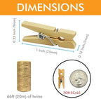 Mini Natural Wooden Clothespins with Jute Twine, 250pcs, 1 Inch Photo Paper Peg Pin Craft Clips with 66ft Natural Twine for Scrapbooking, Arts & Crafts, Hanging Photos (Rustic Brown)