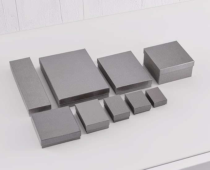 TheDisplayGuys - 25-Pack #53 Kraft Paper Cardboard Gift Boxes/Jewelry Cases w. Cotton Padding & Lid - Pearl Grey - (5.4" x 3.9" x 1.0")