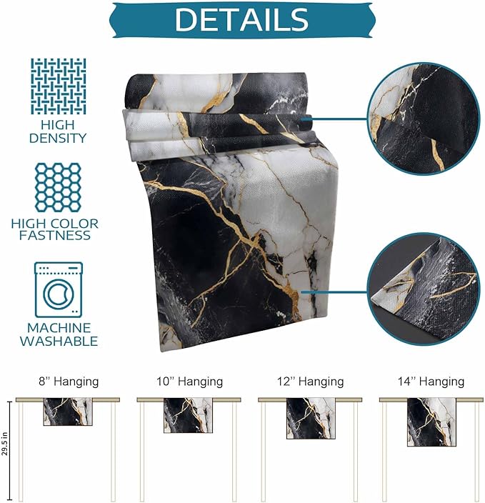 Black White Marble Cotton Linen Table Runner for Dining Kitchen, Wedding Outdoor Party Tablerunners Decoration, Nature Marble Crack Modern Art Dresser Scarf Coffee Tablecloth Runners 13x48 Inches