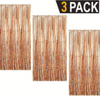 GOER 3.2 ft x 9.8 ft Metallic Tinsel Foil Fringe Curtains Party Photo Backdrop Party Streamers for Birthday,Graduation,New Year Eve Party Decorations Wedding Decor (3 Packs,Champagne Gold)
