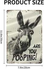 Funny Donkey "Are You Pooping?" Tin Sign - 8x12 Inch Vintage Metal Wall Décor, Humorous Bathroom Sign for Indoor & Outdoor Use, Farmhouse-Style Rustic