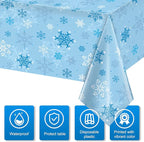 3 Pieces Snowflake Christmas Tablecloth, Plastic Ice Blue and White Winter Wonderland Table Cover for Holidays, 54x108 inch