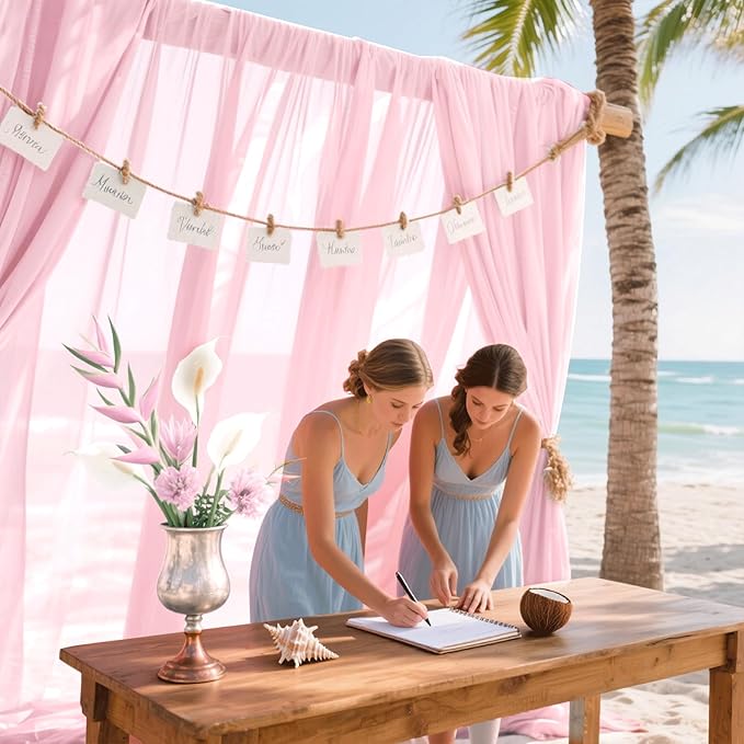 Wedding Arch Draping Fabric 29" x 18 FT Light Pink Sheer Chiffon Outdoor Curtain Drapes for Wedding Birthday Party Ceremony Decor(2 Panels, Light Pink)