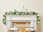 2 Pack 12Ft Artificial Eucalyptus Flower Garland with White Roses, Fake Flowers Greenery Garland Flower Vines for Wedding Party Mantle Table Runner Spring Summer Home Decor (2PCS,White