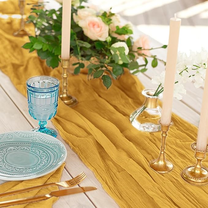 1 Pack Cheesecloth Table Runner 10Ft Christmas Gauze Boho Table Runners for Wedding Decor Bridal Shower Decorations Baby Shower Party(35" x 120")