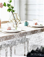 BOXAN 60x120 Inch Gorgeous White Lace Tablecloth Overlay Rose Vintage Embroidered, Romantic Boho Wedding Reception Table Decor, Baby & Bridal Shower Décor, Elegant Chic Outdoor Tea Party Tablecover