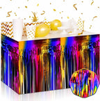 3 Pack 29 x108 Inch Rainbow Foil Fringe Table Skirts Metallic Banner for Tinsel Streamer Garland Backdrop for Parade Floats Wedding Thanksgiving Birthday Christmas Halloween New Year Party Decoration