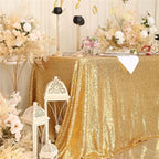 SquarePie Sequin Tablecloth 90 x 132 Inch Gold Sparkly Table Cloth for Wedding Party