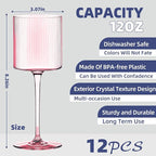 Plastic Goblets Wine Glasses - 12Oz Acrylic Wine Glasses Origami Unbreakable Clear Plastic Cocktail Glasses Recyclable Shatterproof Reusable Wine Cups for Parties & Weddings (Pink)
