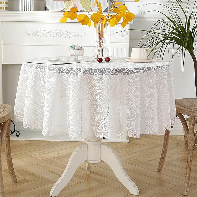 Jeloris Round Lace Tablecloth with Elegant Scalloped Bottom for Any Special Event Such as Wedding, Birthday Party, Baby Shower, Anniversary (78 inch, Style 7)