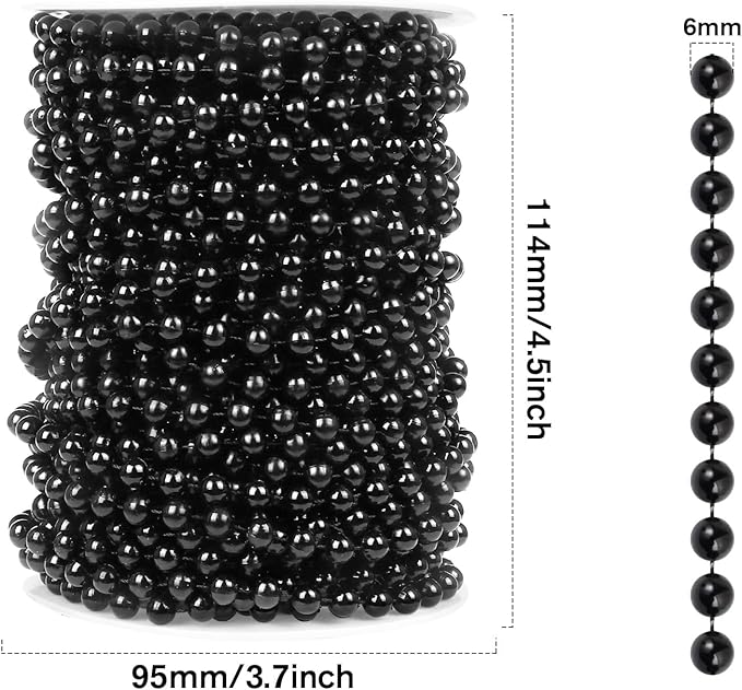 [76.7 Feet] Black Beads Garland, 6MM 25.5 Yards Black Faux Pearl Beads String Roll Bulk for DIY Craft, Wedding, Party, Festival Decoration