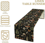 Mushroom Table Runner,Retro Forest Plant Table Runner for Kitchen Dining Table Home Party Decoration 13x90 Inch