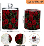 Gredecor Qtip Holder Dispenser 2 Pack Red Rose Flowers Leaves Bathroom Decorative Storage Canister Holder Counter Vanity Organizer for Cotton Ball Swabs Pads Floss