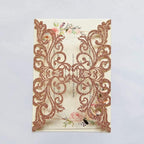 25PCS Rose Gold Laser Cut Wedding Invitations Cards with Envelopes,Blank Inner Sheets,Ribbons for Wedding Bridal Shower Quinceañera Engagement Birthday Invites, rose gold glitter