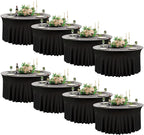 8 Pack Black Round Spandex Tablecloth 60 Inch, Wrinkle Free Stretch 120 Inch Fitted 5ft Black Table Cloths Round Table Covers with Ruffle Skirt for Graduation Wedding Party Banquet