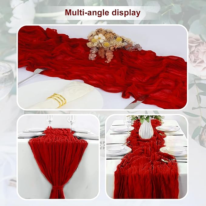 6 Pack Burgundy Cheesecloth Table Runner 35x120 Inch 10Ft Rustic Gauze Cheese Cloth Table Runner Sheer Cheesecloth Table Runners for Wedding Party Bridal Shower Decoration