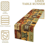 Coffee Table Runner,Vintage Style Coffee Beans Cups Theme Design Pattern Print Tablecloth Burlap for Hotel Indoors Outdoor Dining Room Kitchen Holiday Party, 13x60in