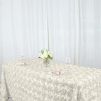 Efavormart 90"x132" Wholesale Rectangle Table Cover Ivory Grandiose Rosette 3D Satin Tablecloth for Wedding Party Event Decoration