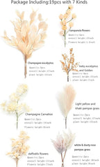 Serra Flora Artificial Greenery Spray Box Set(Pack of 19pcs) with 7 Kinds of DIY Wedding Bouquet Filler Table Centerpieces and Floral Arrangement (Champagne)