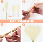 35" Faux Pampas Grass Decor, 8pcs Large Tall Fluffy Artificial Pompous Grass Branches Floral Fake Pompas Grass Bulrush Floor Vase Filler Flower Arrangement for Home Wedding Boho Decor Beige