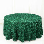 Efavormart 120" Hunter Emerald Green Grandiose 3D Rosette Satin Round Tablecloth for Wedding Party Event Decoration
