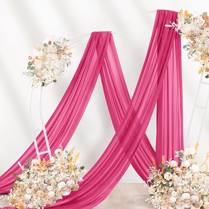 Hot Pink Wedding Arch Draping Fabric 2 Panels 29" x 20 FT Wedding Drapes for Backdrop Sheer Curtains Drapes for Romantic Bridal Baby Shower Ceremony Birthday Party Fall Outdoor Events