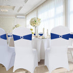 Howhic Pack of 120 Spandex Chair Sashes Bows Stretch Chair Cover Band with Buckle Slider Universal Elastic Chair Ties for Wedding Banquet Party Event Decoration (Navy)