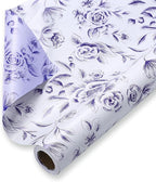 WRAPAHOLIC Jumbo Reversible Floral Wrapping Paper Roll - 30 Inch x 33 Feet - Purple Flower Wrapping Paper for Wedding, Bridal Shower, Mother's Day, Birthday, Baby Shower