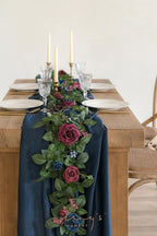 Ling's moment 5FT Burgundy Artificial Flower Garland Navy Blue Floral Arch Table Centerpiece Rose & Leaves for Wedding Parties & Home Decor
