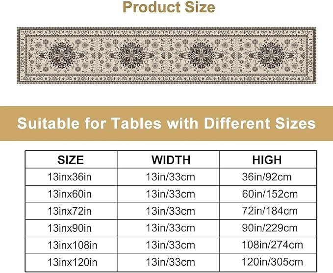 Boho Vintage Elegant Table Runner Farmhouse for Home Farmhouse Kitchen Table Dining Coffee Room Garden Party Wedding Decor 13x108in
