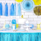 Light Blue Birthday Decorations Tinsel Garland Parade Float Decorations for Trailer 4Pack 12FT Under The Sea Party Decor Ceiling Fringe Banner Backdrop for Streamers Party Decorations