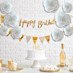 BRT Bearingshui Crepe Paper Flowers Decoration for Wall Total 9 Pcs, Artificial Flowers for Wedding Decor,Flower Backdrop Decor, Baby Bridal Shower Birthday Party, White 3D Wall Flowers Decor