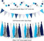 Navy-Blue White Silver Graduation Party-Decorations 33pcs Kits Banner, Paper Lantern Fans,Tissue Pom Poms Honeycomb, Streamers Tassel Garland,Bridal Shower Birthday Wedding Bachelorette Decor