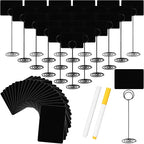 30 Pack Mini Chalkboard Signs 4"x3" Small Chalkboard Label with Metal Stand Chalk-Board Signs Tabletop with 2 Water Based Chalk for Food Buffet Party, Blackboard for Message Board Si-gns, Black