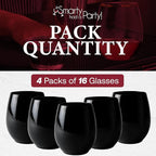 Smarty Had A Party 12 oz Black Disposable Stemless Wine Glasses (64) – Fancy Plastic Cups for Parties & Weddings – Outdoor Cocktail Glasses; Cocktail Glasses Disposable Classy; Unbreakable Glasses