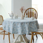 Pastoral Round Tablecloth - 60 Inch Dia. - Linen Fabric Table Cloth - Washable Table Cover with Dust-Proof Wrinkle Resistant for Restaurant, Picnic, Indoor and Outdoor Dining, Floral (Light Blue)