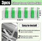 3 Pack 29x108 Inch Silver Green Foil Fringe Table Skirts Metallic Banner for Tinsel Streamer Garland Backdrop for Parade Floats Wedding Thanksgiving Birthday Christmas Halloween Party Decoration