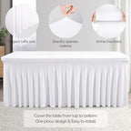 Wish Care 6 Pack White Spandex Table Clothes for 4 Foot Rectangle Tables, 4FT Wrinkle Free Fitted Tablecloths Ruffles Design Table Cover for Party, Banquet, Wedding and Events