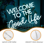 Welcome To The Good Life Neon Sign Letter LED Neon Lights Dimmable USB Powered 16.5’’X11’’Cool Wall Decorative Light Bedroom Kids Room Birthday Party Bar Decoration Gifts for Friend（Ice blue）