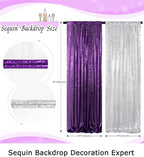 ShinyBeauty Purple and Silver Sequin Backdrop Curtains, 4 Panels 2FTx8FT, Photograph Backdrop Sparkle Backdrop Luxurious Wedding Birthday Background Drapes